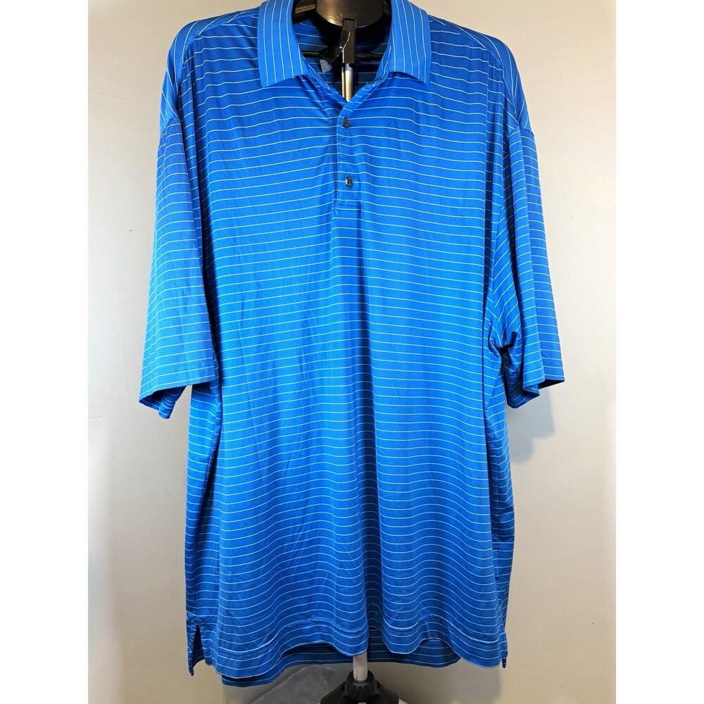 FootJoy Polo Men's 2XL Blue White Striped Short Sleeve Collared Button